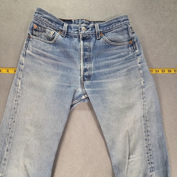 Levis 501 Jeans Womens Made in USA Blue Straight Button Fly Distressed 26x28 - Picture 11 of 16